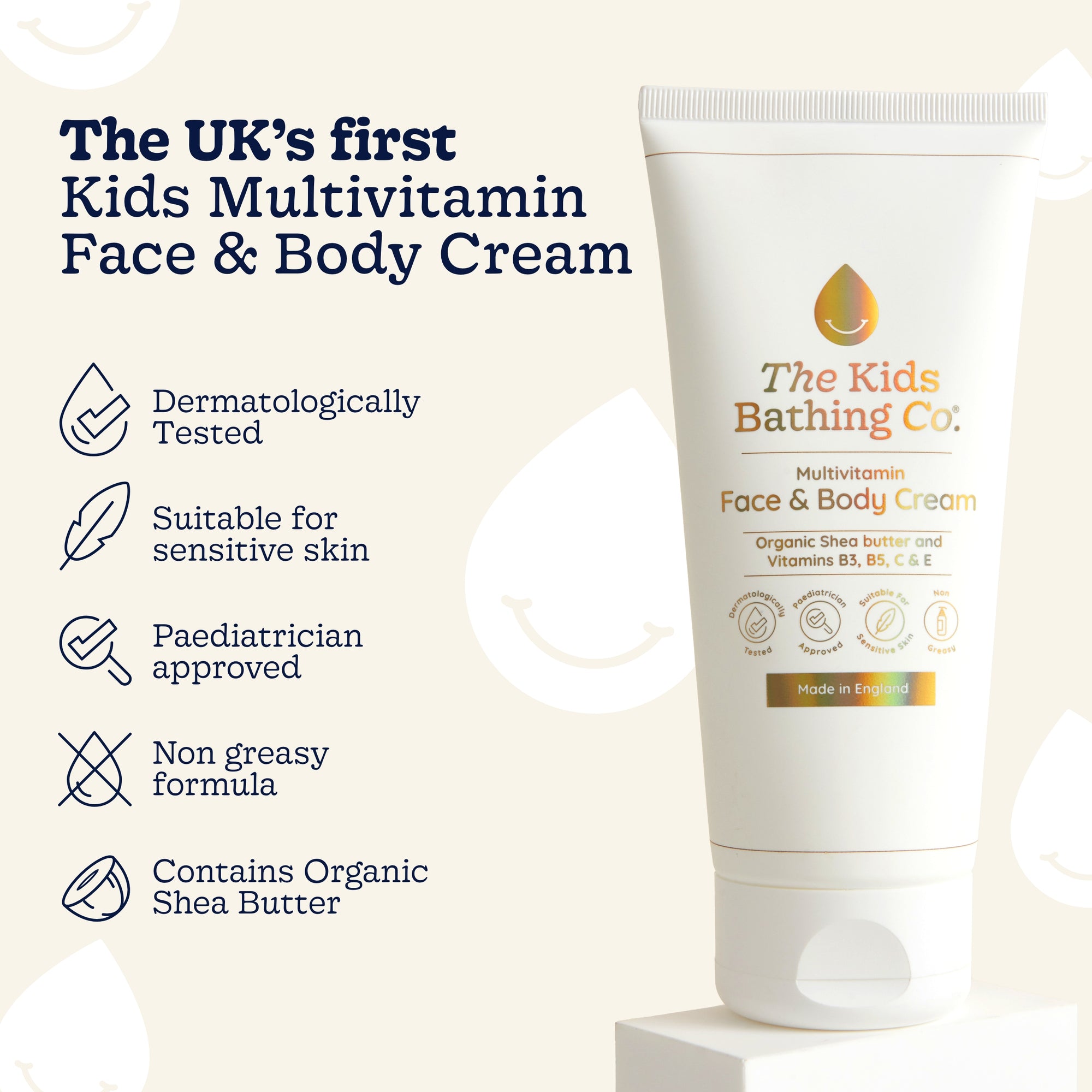 Multivitamin Face & Body Cream with vitamins B3, B5, C and E and Organic Shea butter